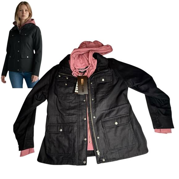 Harley-Davidson Jacket Set California 3in1 Zip Hoodie & Coat Women's L Black New - Picture 15 of 16